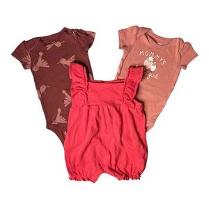 Set of 3 Baby Girl Bundle | Earth Tone Boutique Baby | Ruffle Bubble Romper